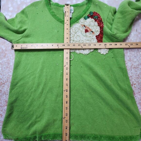 Quacker Factory Vintage Green Christmas V-Neck Sweater, Women's Large - Picture 6 of 10